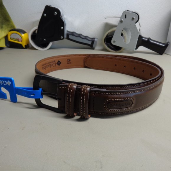 New Columbia brown leather double loop belt mens size 42 - Picture 1 of 7